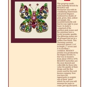 Vintage Multi-Color Crystal Butterfly Brooch by Regency Signed Authentic Pin